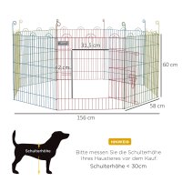Freilaufgehege, Welpenauslauf, modulares Design, verriegelbar, Stahl, Ø156x60H cm, Bunt