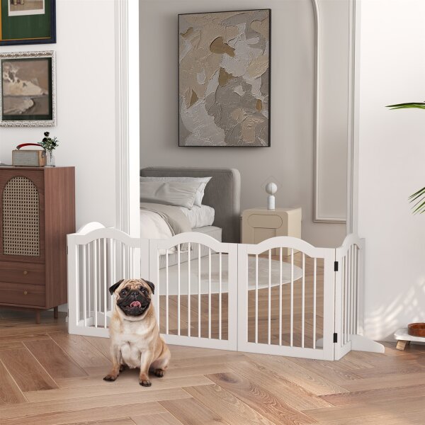Hunde-Absperrgitter, 5 Paneele, klappbar, flexibel, Massivholz/MDF, 254,5x29,5x61 cm, Weiß