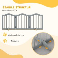 Absperrgitter Hund 3-teilig, 154,5 x 61 cm Faltbar Hundegitter mit Tür, 2 Stützfüßen Hellgrau
