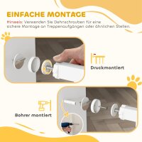 106 cm hohes Haustiergitter mit anpassbarer Breite, integrierte Katzentür, für Treppen und Türrahmen, Weiß
