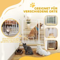 106 cm hohes Haustiergitter mit anpassbarer Breite, integrierte Katzentür, für Treppen und Türrahmen, Weiß