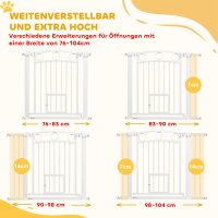 Haustiertor, 77 cm Treppengatter, verstellbare Breite 76-104 cm, mit Katzentür, für Treppen und Türöffnungen, Weiß