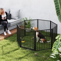 Welpenauslauf, Hundeauslauf, Welpengehege, 8 Paneele mit Tür, faltbarer und tragbarer Hundezaun, Stahl, Schwarz