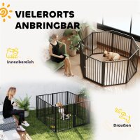 Welpenauslauf, Hundeauslauf, Welpengehege, 8 Paneele mit Tür, faltbarer und tragbarer Hundezaun, Stahl, Schwarz