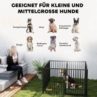 Welpenauslauf, Hundeauslauf, Welpengehege, 8 Paneele mit Tür, faltbarer und tragbarer Hundezaun, Stahl, Schwarz