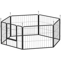 Hundezaun, Haustiergehege, 6 Paneele, Stahl, faltbar, Grau