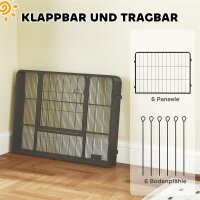 Hundezaun, Haustiergehege, 6 Paneele, Stahl, faltbar, Grau