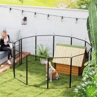 Welpenlaufstall 12-teilig Welpenauslauf mit 12 Gitterplatten Tür Erdspießen flexibel faltbar Schutzplane 100cm hoch