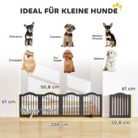 Absperrgitter Hund Freistehendes Schutzgitter mit Füßen, Klappbar Hundegitter, 4 Paneelen, 208 x 29,5 x 61 cm, Schwarz