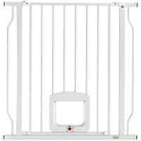 Treppenschutzgitter Türschutzgitter mit Katzenklappe ohne Bohren 75-85 cm aus Stahl für Hunde, Treppen, Tür, Weiß