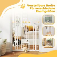 Treppenschutzgitter Türschutzgitter mit Katzenklappe ohne Bohren 75-85 cm aus Stahl für Hunde, Treppen, Tür, Weiß