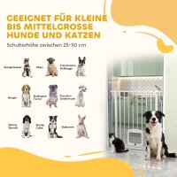 Treppenschutzgitter Türschutzgitter mit Katzenklappe ohne Bohren 75-85 cm aus Stahl für Hunde, Treppen, Tür, Weiß