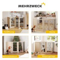 Freistehendes Haustiertor, Hundegitter mit Tür, 4 Paneele, für Flur, Treppe, Türrahmen, MDF, Stahl