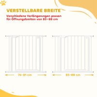 Treppenschutzgitter Absperrgitter ohne Bohren mit automatische Schließung für Kinder Küche Treppe 76-88 x 76 cm Weiß