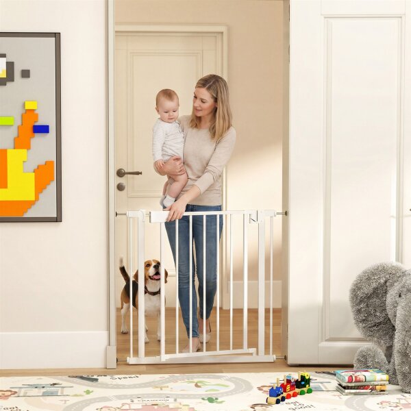 Treppenschutzgitter Absperrgitter ohne Bohren mit automatische Schließung für Kinder Küche Treppe 76-81 x 76 cm Weiß