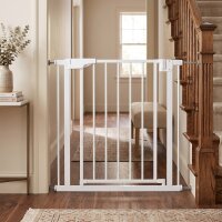 Treppenschutzgitter Absperrgitter ohne Bohren mit automatische Schließung für Kinder Küche Treppe 76-81 x 76 cm Weiß