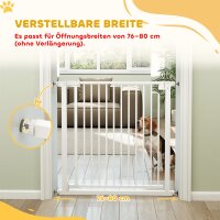 Treppenschutzgitter Absperrgitter ohne Bohren mit automatische Schließung für Kinder Küche Treppe 76-80 x 76 cm Weiß