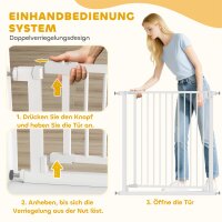 Treppenschutzgitter Absperrgitter ohne Bohren mit automatische Schließung für Kinder Küche Treppe 76-80 x 76 cm Weiß
