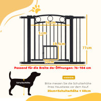 Haustiertor, 77 cm Treppengatter, verstellbare Breite 76-104 cm, mit Katzentür, für Treppen und Türöffnungen, Schwarz