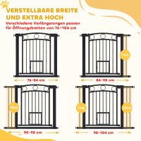 Haustiertor, 77 cm Treppengatter, verstellbare Breite 76-104 cm, mit Katzentür, für Treppen und Türöffnungen, Schwarz