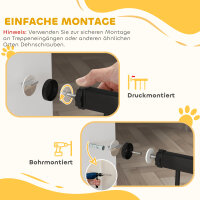 106 cm hohes Haustiergitter mit anpassbarer Breite, integrierte Katzentür, für Treppen und Türrahmen, Schwarz
