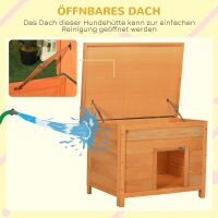 Hundehütte Outdoor, Hundehaus aus Holz mit Aufklappbares Asphaltdach, Wasserdichte Hundehöhle mit Erhöhter Boden Hütte für kleine Hunde, Gelb, 82 x 58 x 58 cm