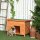 Hundehütte Outdoor, Hundehaus aus Holz mit Aufklappbares Asphaltdach, Wasserdichte Hundehöhle mit Erhöhter Boden Hütte für kleine Hunde, Gelb, 82 x 58 x 58 cm
