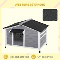 Hundehütte aus Massivholz, wetterbeständig, Asphaltdach, abnehmbarer Boden, 109 cm x 79 cm x 72 cm, Grau + Weiß