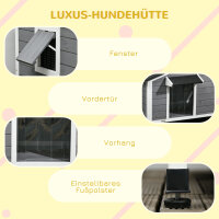 Hundehütte aus Massivholz, wetterbeständig, Asphaltdach, abnehmbarer Boden, 109 cm x 79 cm x 72 cm, Grau + Weiß