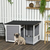 Hundehütte aus Massivholz, mit 2 Fressnäpfen,...