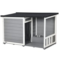 Hundehütte aus Massivholz, mit 2 Fressnäpfen,...