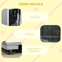 Hundehütte aus Massivholz, mit 2 Fressnäpfen, Veranda, wetterbeständig, 103 cm x 62 cm x 66 cm, Grau + Weiß