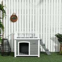 Hundehütte, Dachterrasse, Treppe, Fenster, Bodenabstand, Naturholz, hellgrau, 121 x 77 x 78cm