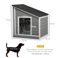 Hundehütte aus Massivholz, wetterbeständig, Asphaltdach, 71 cm x 58 cm x 77 cm, Grau + Weiß