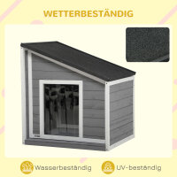 Hundehütte aus Massivholz, wetterbeständig, Asphaltdach, 71 cm x 58 cm x 77 cm, Grau + Weiß