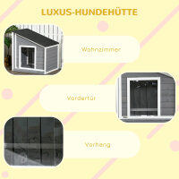 Hundehütte aus Massivholz, wetterbeständig, Asphaltdach, 71 cm x 58 cm x 77 cm, Grau + Weiß
