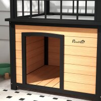 Hundehütte mit Dachterrasse, wetterfest, Holz, 121x77x78cm, Schwarz/Gelb