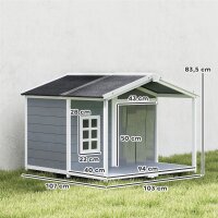 Hundehütte wetterfestes Erhöhtes Hundehaus aus Holz mit Asphaltdach, Terrasse, für mittelgroße Hunde 103x107x83,5cm Grau