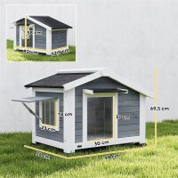 Hundehütte wetterfestes Hundehaus aus Holz mit herausnehmbarem Boden Asphaltdach öffnendem Fenster 98x76x69,5 cm Grau