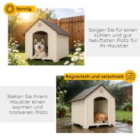 Hundehütte wetterfestes Hundehaus 88 x 79 x 89 cm Erhöhte Hundehöhle mit aufklappbarem Asphaltdach, Bodenankern
