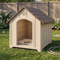 Hundehütte wetterfestes Hundehaus 88 x 79 x 89 cm Erhöhte Hundehöhle mit aufklappbarem Asphaltdach, Bodenankern