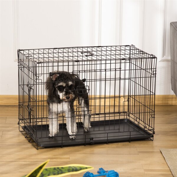 Hundebox, Transportbox, Drahtbox, herausnehmbare Bodenwanne, Schwarz