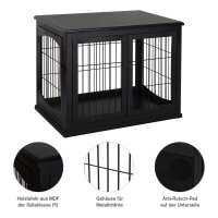 Transportbox für Hunde 58,5 cm x 81 cm x 66 cm Türen, MDF-Holz Eisen, 58, 5 cm x 81 cm x 66 cm, Schwarz