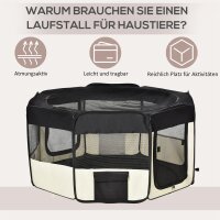 Welpenauslauf faltbar Netzabdeckung Hundelaufstall atmungsaktives Netz Ø120 x 58H cm Schwarz+Cremeweiß
