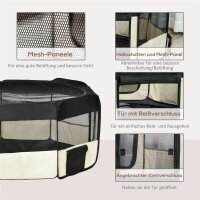 Welpenauslauf faltbar Netzabdeckung Hundelaufstall atmungsaktives Netz Ø120 x 58H cm Schwarz+Cremeweiß