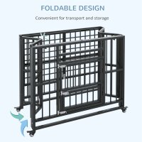 Hundebox Hundekäfig, inkl, Bodenwanne, Verriegelung, Universalrollen, 94 cm x 58 cm x 78 cm, Schwarz