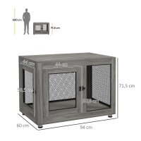 Hundebox, Welpenbox, mit Ablagefläche, wasserabweisendes Kissen, Stahlgitter, verstellbare Füße, 94x60x71,5 cm