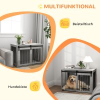Hundebox mit Schiebetür, Belüftung, Spanplatte und Stahl, 98 x 58 x 61 cm, Grau