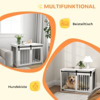 Hundebox mit Schiebetür, Belüftung, Spanplatte und Stahl, 98 x 58 x 61 cm, Walnuss