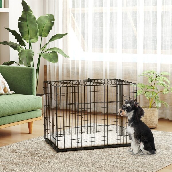 Hundekäfig klappbar Hundebox mit 2 Türen, Transportkäfig mit ausziehbare Bodenschale Kissen 75 x 48,5 x 53 cm Schwarz
